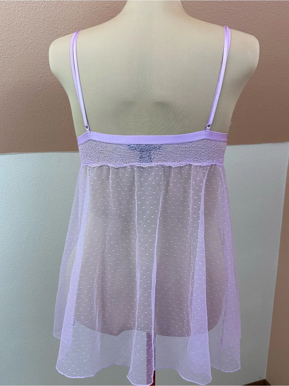 Victoria's Secret Womens XL Lilac Lace Mesh Babydoll Camisole Top Lingerie